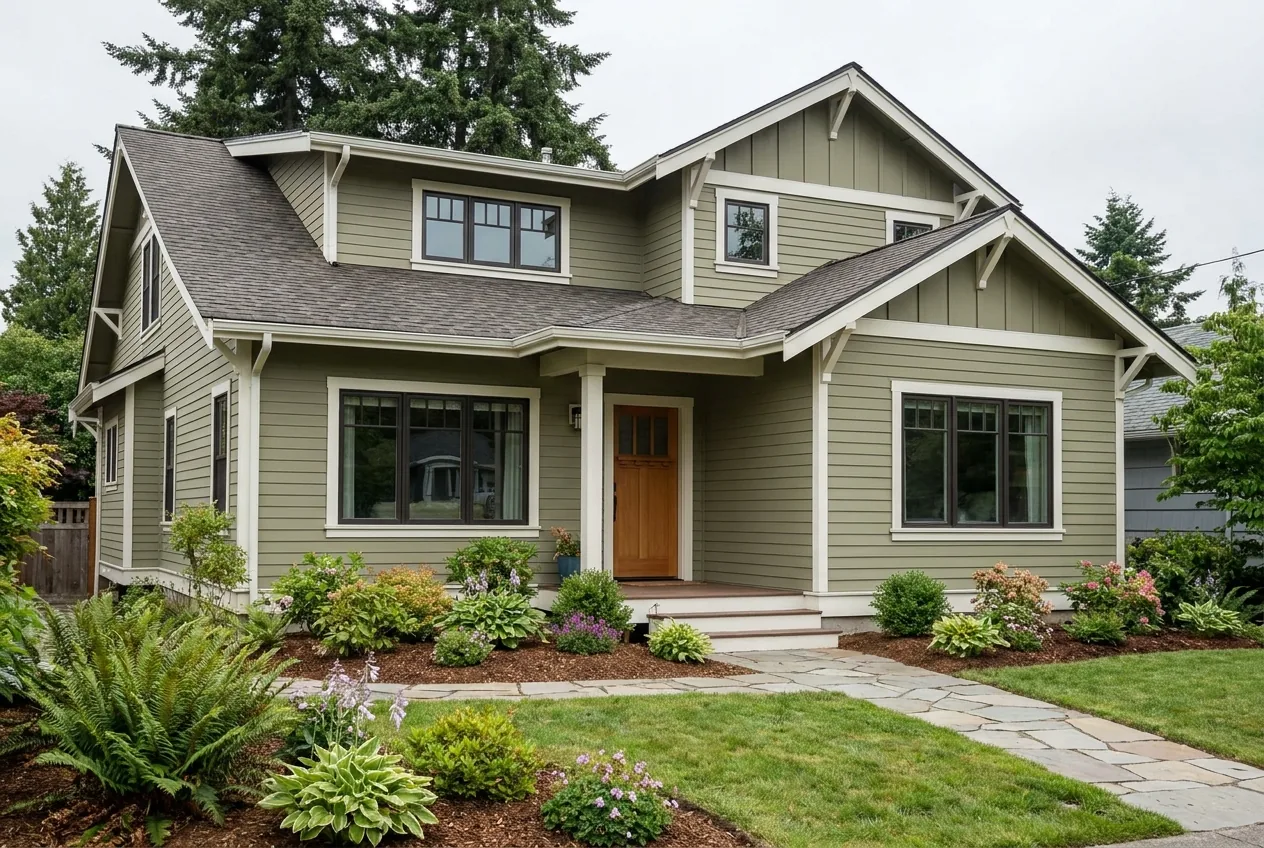 Exterior of an updated Pacific Northwest home with new windows.